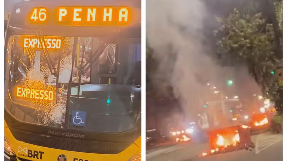 Criminosos usam ônibus como barricadas após confronto com a PM em Jacarepaguá